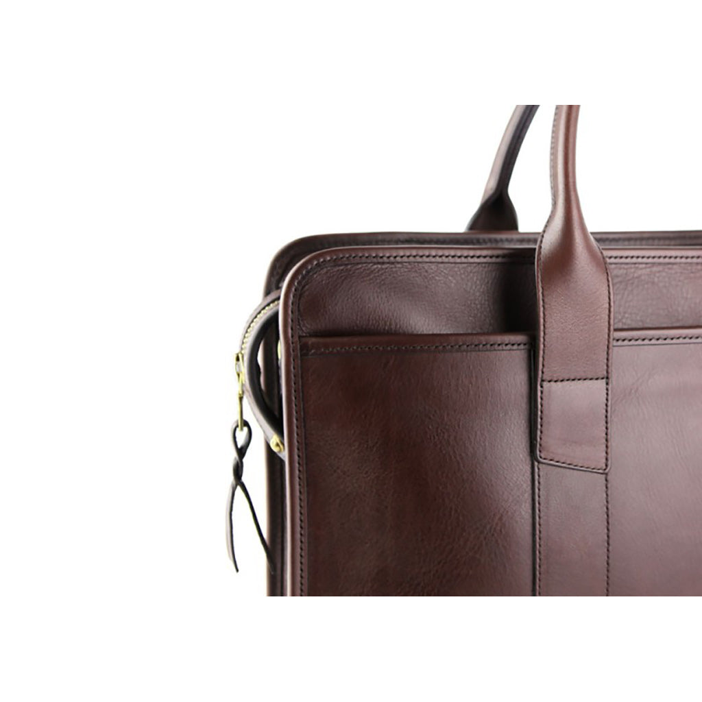 Bound Edge Zip-Top Briefcase - Chocolate - Beckett & Robb