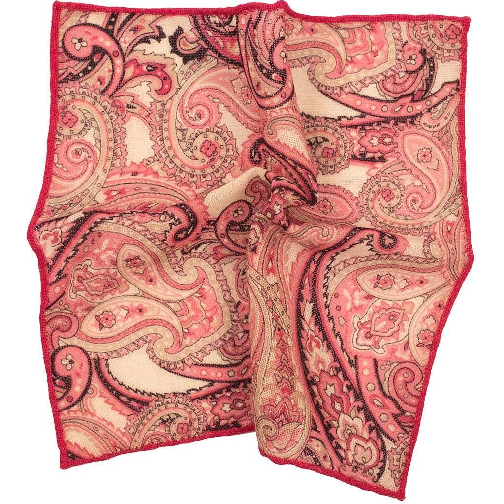 Red ornately printed silk pocket square - Canali US